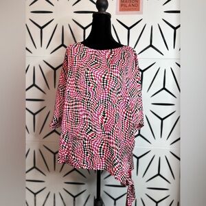Michael Kors Multicolor Abstract Print Side Knot Blouse Size L
